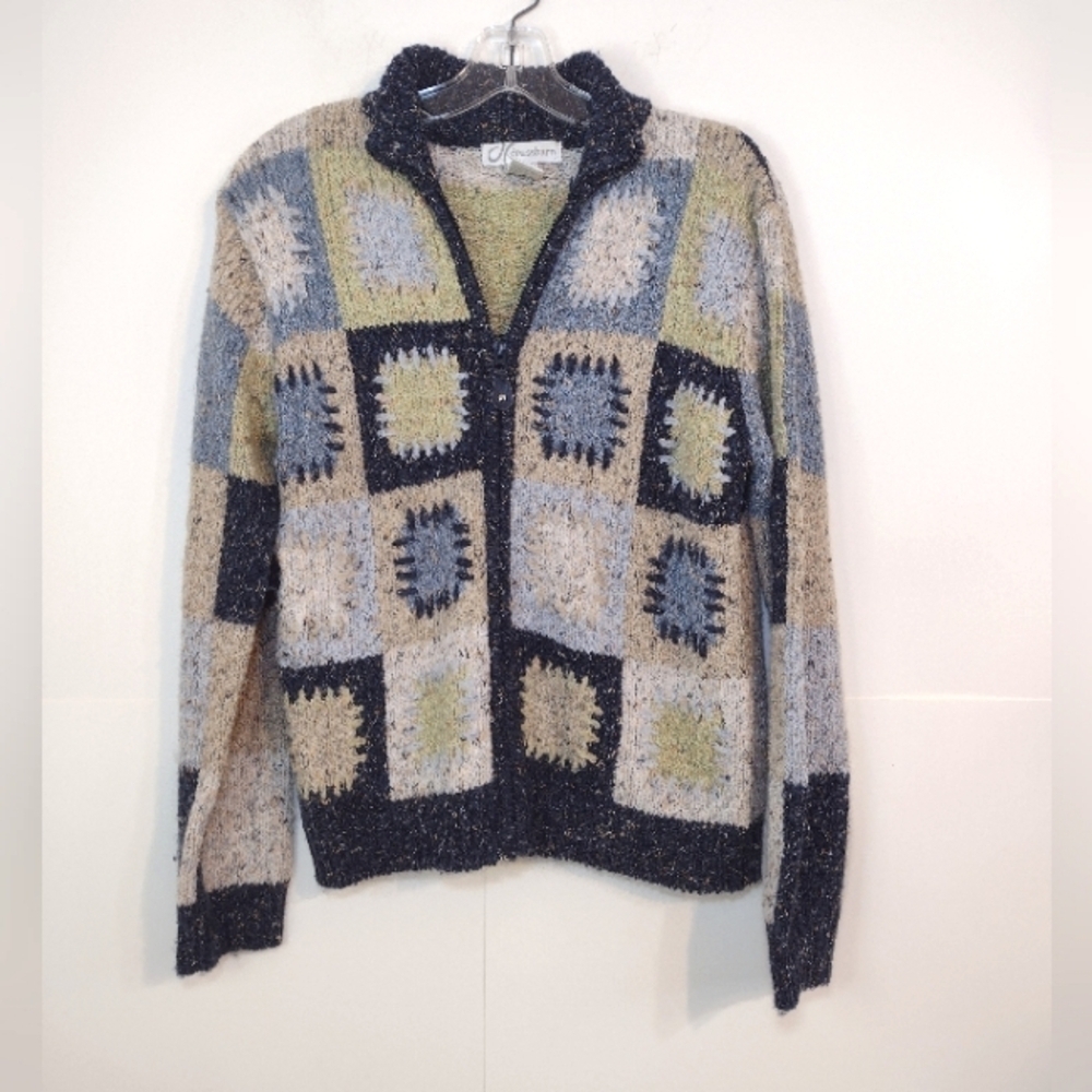 dressbarn women's multicolor square patches vintage sweater size (M)